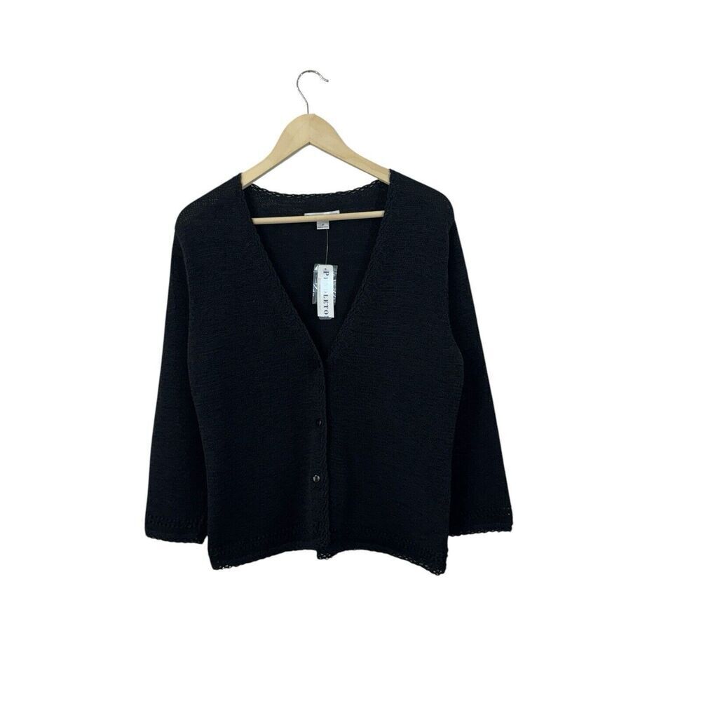 NWT Pendleton Medium Sweater Cardigan Black NEW 3/4 Sleeve Cotton Womens READ